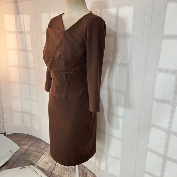 New York & Company Brown Classic 3/4 Sleeve Sheath Dress Size Small - Picture 3 of 11